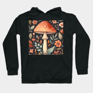 Orange Mushroom Flowers and Leaves Pattern Hoodie